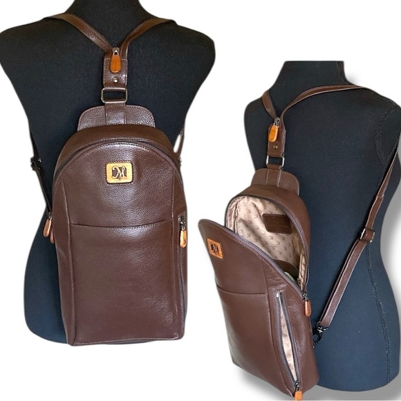 MARTIN & McAUTHUR Leather Sling Backpack Convertible Bag Large 16x …Brown - Picture 1 of 13